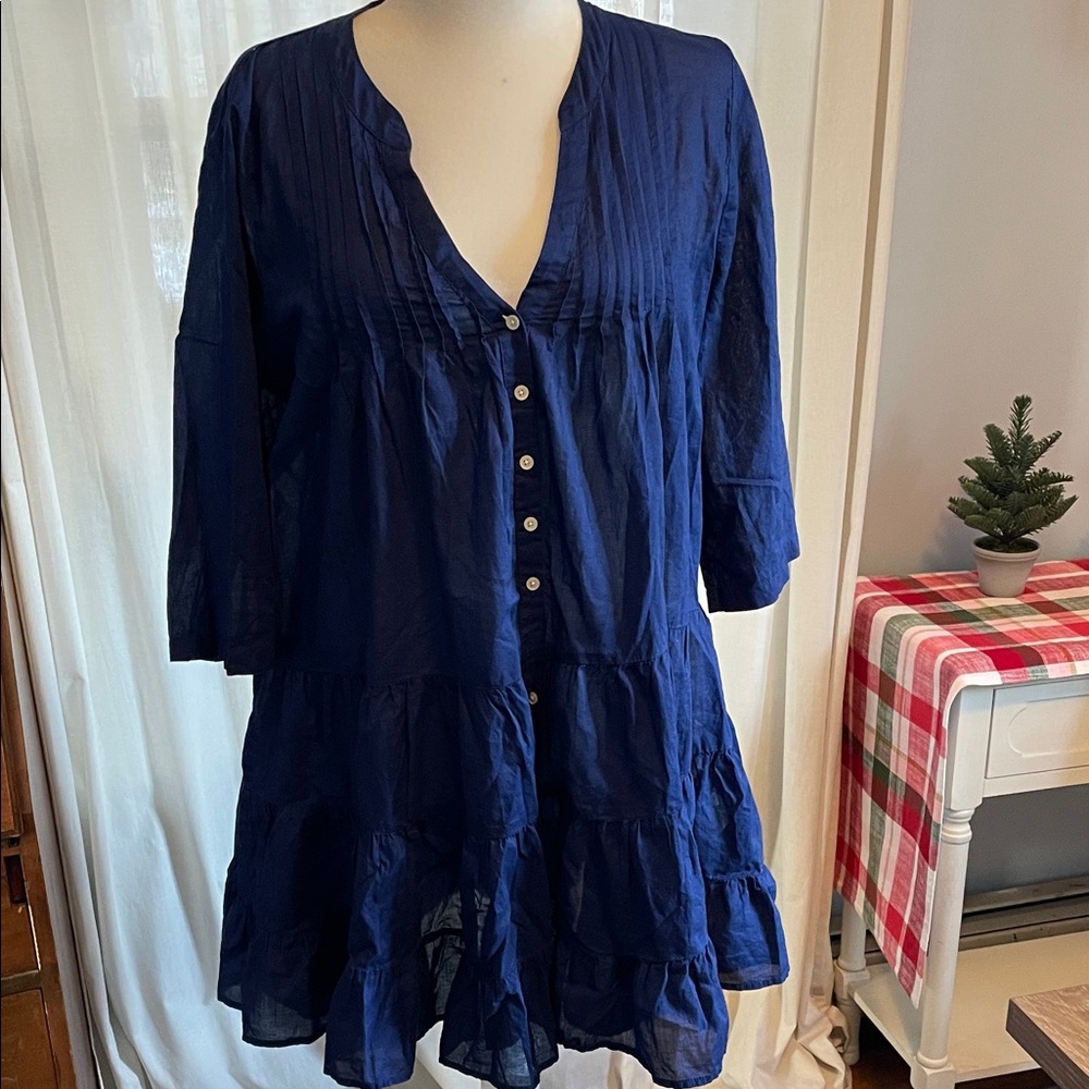 J Crew Navy Blue Button-Down Tunic beach coverup